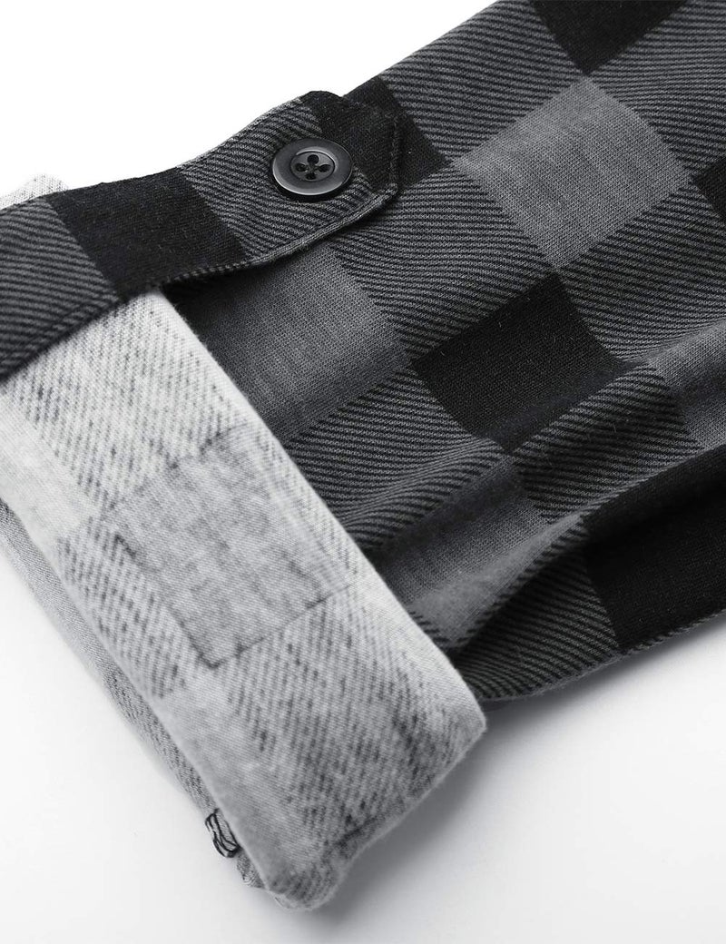 DJT Womens Soft Stretchy Knit Plaid Shirts Roll Up Long Sleeve Collared Button Down Blouses Tops Large Black Plaid - Image 5